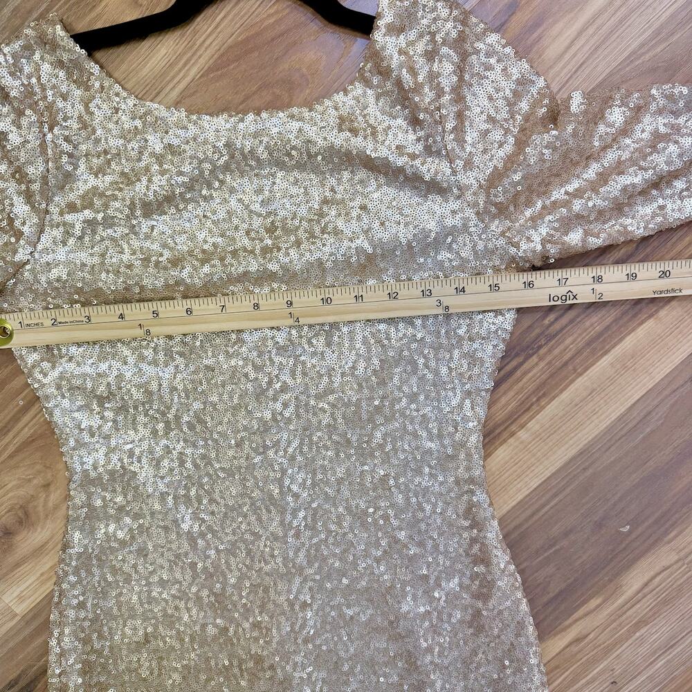 Sexy Gold Sequin 3/4 Sleeve Mini Dress SM Party Holiday NYE Cocktail Coquette - Picture 8 of 8